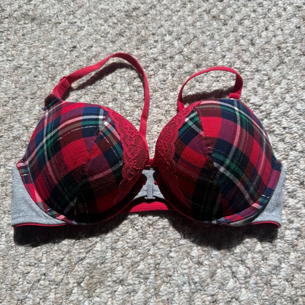 Victoria's Secret Red and Gray Plaid push up Bra